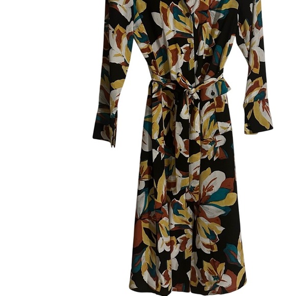 Jennifer Lopez Floral Print Long Sleeve Midi Dress Shirt Dress - Picture 8 of 8